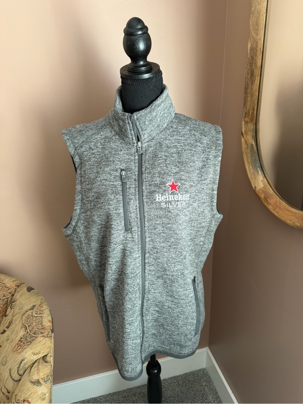 Heineken Silver Men's Gray Knit Zip Vest